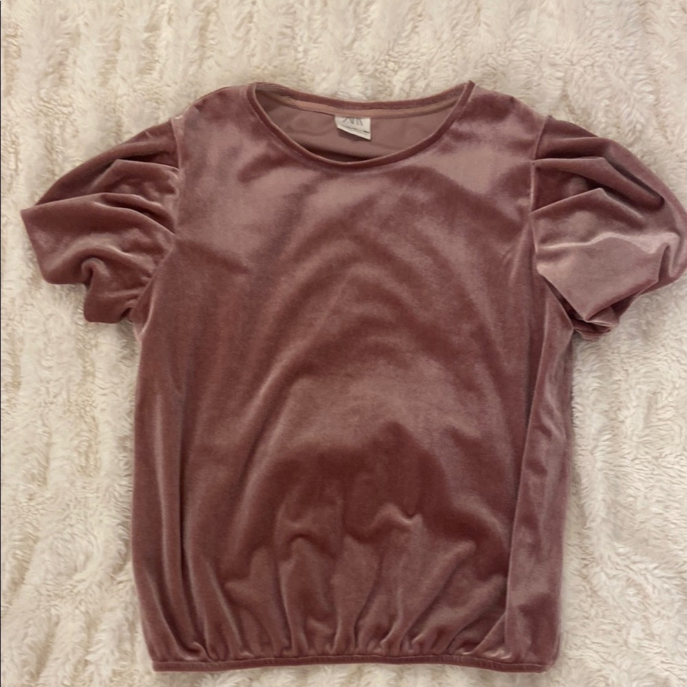 Zara Pink Puff Sleeve Ruched Blouse